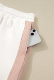 White Color Block Drop Shoulder Pullover Sweatshirt & Shorts Outfit