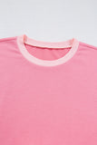 Peach Exposed Seam High-Low Side Slit Short Sleeve T-Shirt