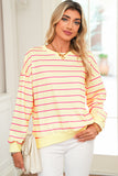 Striped Overlap Back Drop Shoulder Pullover Sweatshirt- 2 Colors