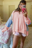 Apricot Pink Exposed Seam Colorblock Split Cuffs & Hem Oversized Sweatshirt