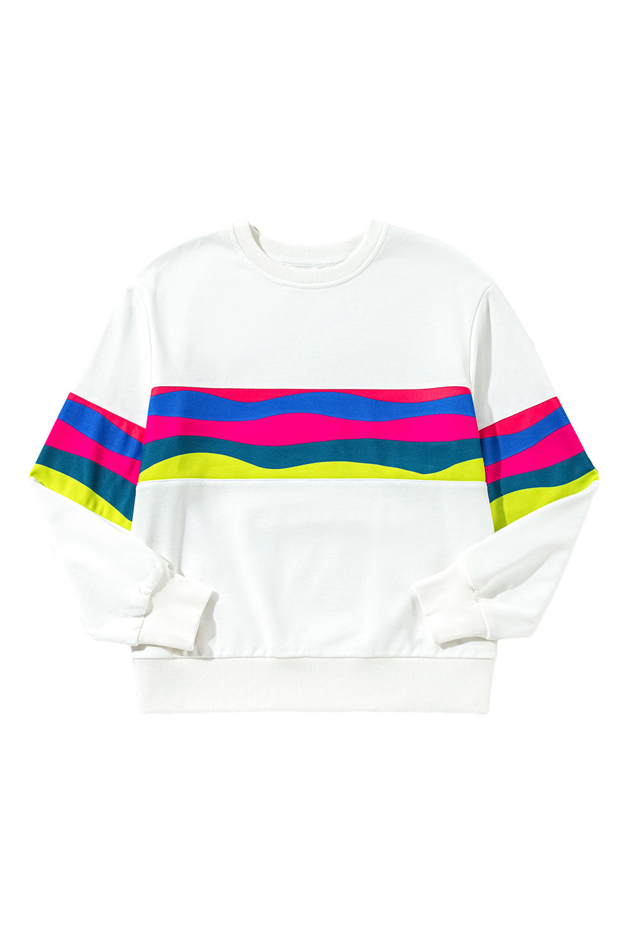 Green Multicolored Wavy Striped Crew Neck Long Sleeve Top- 2 Colors