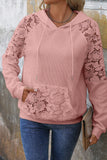 Lace Patchwork Raglan Sleeve Waffle Knit Hoodie with Pockets- 2 Colors