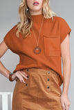 Green Pocket Ribbed Knit Short Sleeve Sweater- 9 Colors