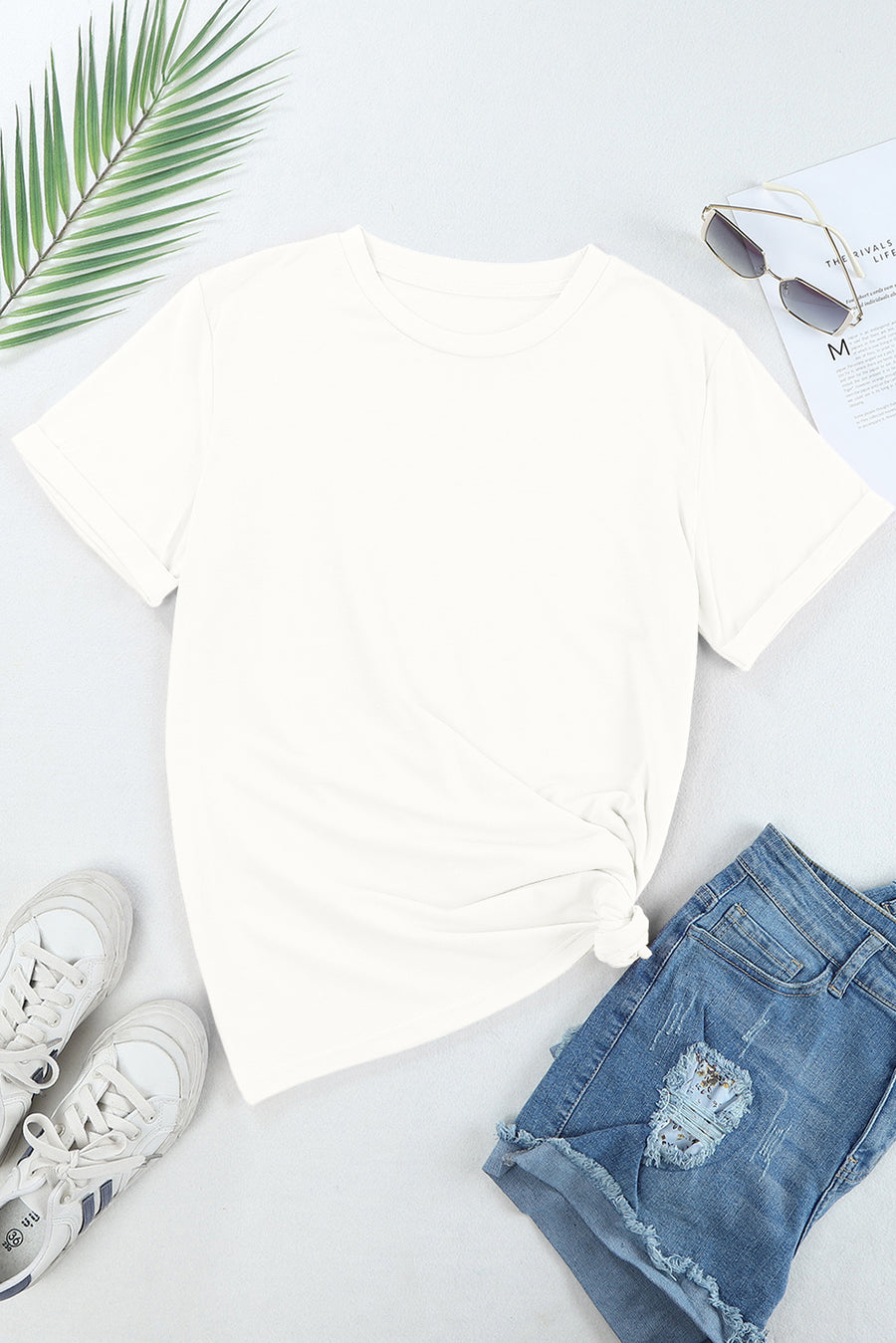 Basic Crew Neck Rolled Sleeve T-Shirt- 12 Colors