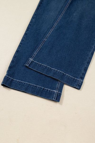 Sail Blue Stitched Waist Detail Cuffed Jeans