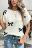 Black Bow Pattern Short Sleeve Knit Sweater