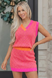 Orange & Neon Pink Chevron Striped Knit Bodycon Mini Sweater Skirt