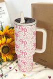 Pink & White Sparkly Bows & Hearts Print Tumbler Cup