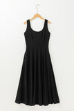 Black Sleeveless Scoop Neck Flared Front Slit Midi Dress