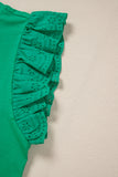 Green Ruffled Eyelet Sleeve Crew Neck Blouse