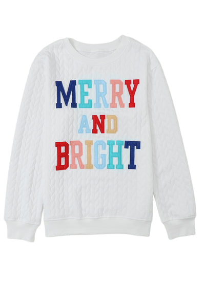 White Chenille Letter Patch Quilted Sweatshirt- 2 Styles