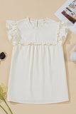 White Ruffle Trim Waffle Textured Short Sleeve Blouse