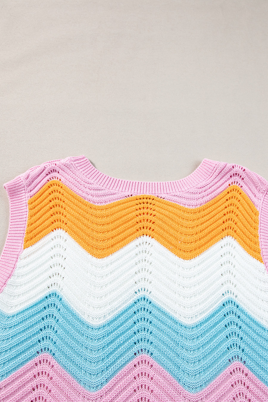 Wavy Color Block Crew Neck Knit Sleeveless Sweater
