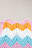 Wavy Color Block Crew Neck Knit Sleeveless Sweater