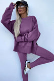 Oversized Split Hem Sweatshirt & Ribbed Leggings Set- 3 Colors