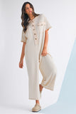 Button-Up Patchwork Pocket Short Sleeve Jumpsuit