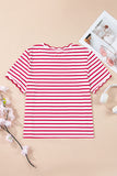 Striped Scalloped Trim Crew Neck Short Sleeve T-Shirt- 5 Colors