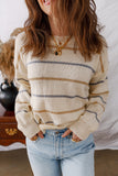 Striped Ribbed Edge Drop Shoulder Sweater- 2 Colors