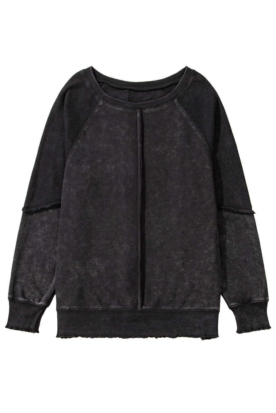 Waffle Knit Patchwork Raglan Sleeve Sweatshirt- 3 Colors