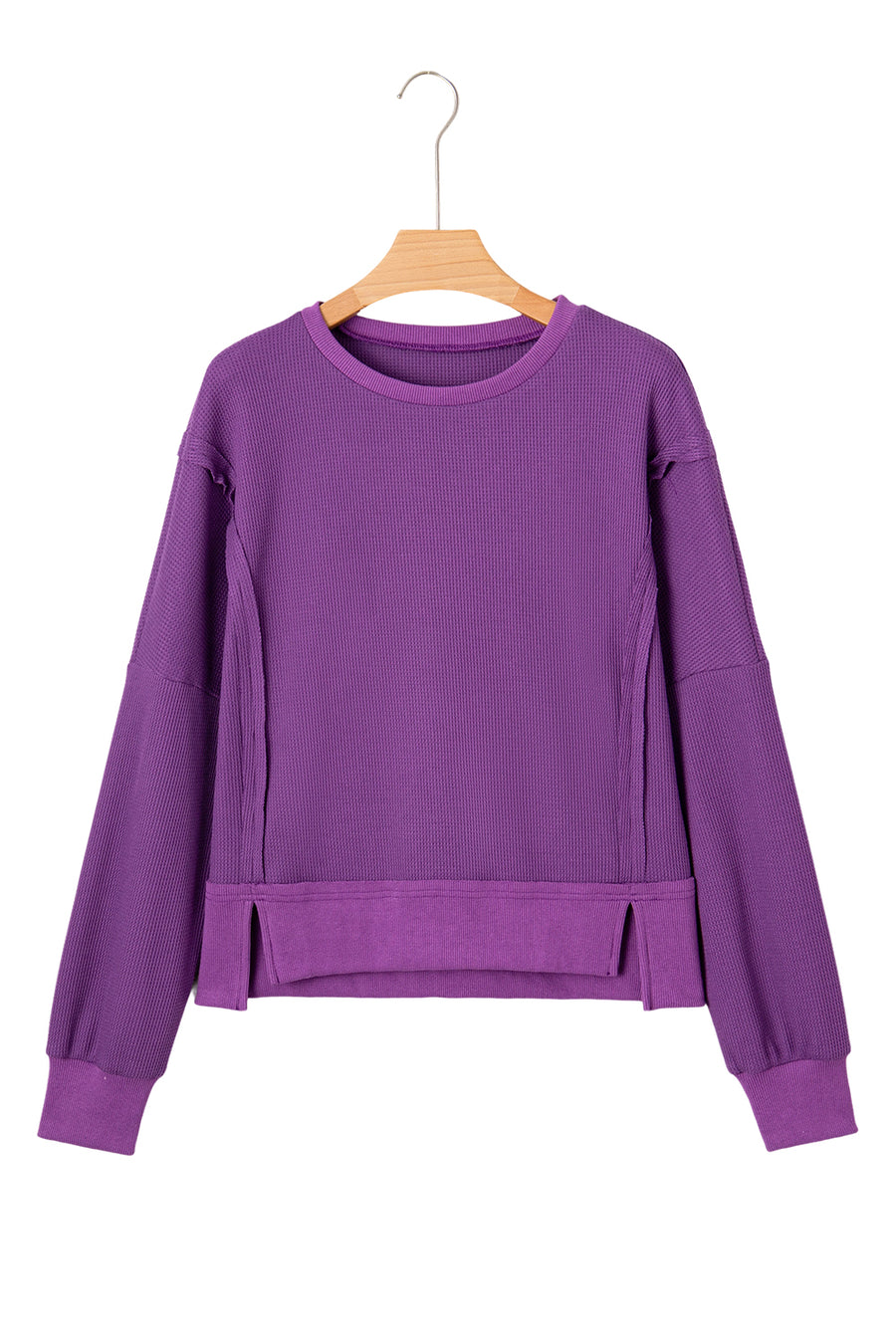 Thermal Knit Drop Shoulder Split Hem Sweatshirt- 2 Colors