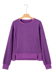 Thermal Knit Drop Shoulder Split Hem Sweatshirt- 2 Colors