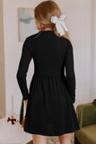 Black Frilled Neck Ribbed Knit Patchwork Long Sleeve Mini Dress