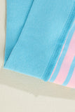 Pink & Turquoise Striped Contrast Trim High-Low Tunic Sweatshirt