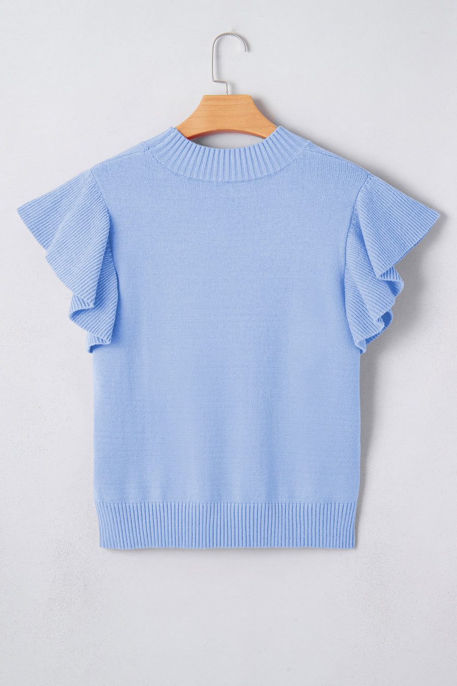 Ribbed Trim Crew Neck Ruffled Short Sleeve Sweater- 3 Colors