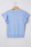 Ribbed Trim Crew Neck Ruffled Short Sleeve Sweater- 3 Colors