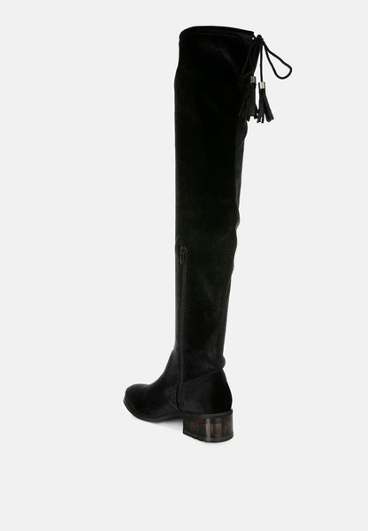 Rumple Velvet Over the Knee Clear Heel Boots- 4 Colors