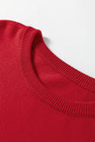 Red Pearl Embellished Double Ruffle Short Sleeve Sweater
