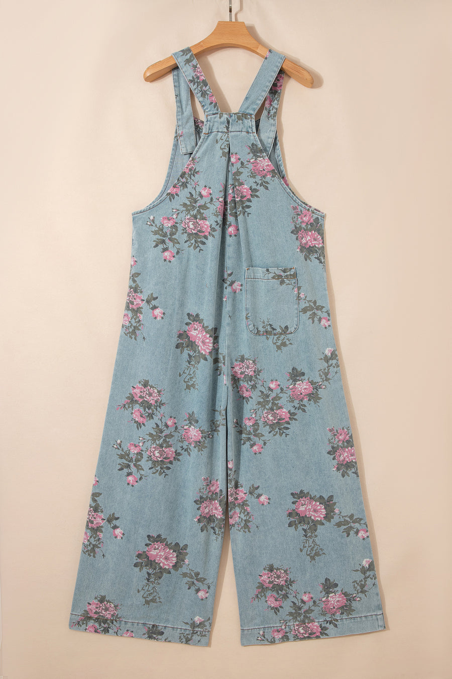 Floral Print Pleated High-Waist Wide Leg Denim Overalls- 3 Colors