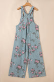 Floral Print Pleated High-Waist Wide Leg Denim Overalls- 3 Colors