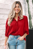 Frilled V-Neck Bow Detail 3/4 Sleeve Blouse- 2 Colors