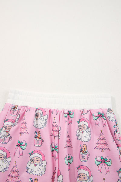 Pink Santa Claus Graphic Christmas Tree Pajama Set