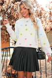 Multicolored Hearts Color Block High Neck Sweater