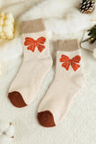 Khaki Bow Print Color Block Knit Crew Socks