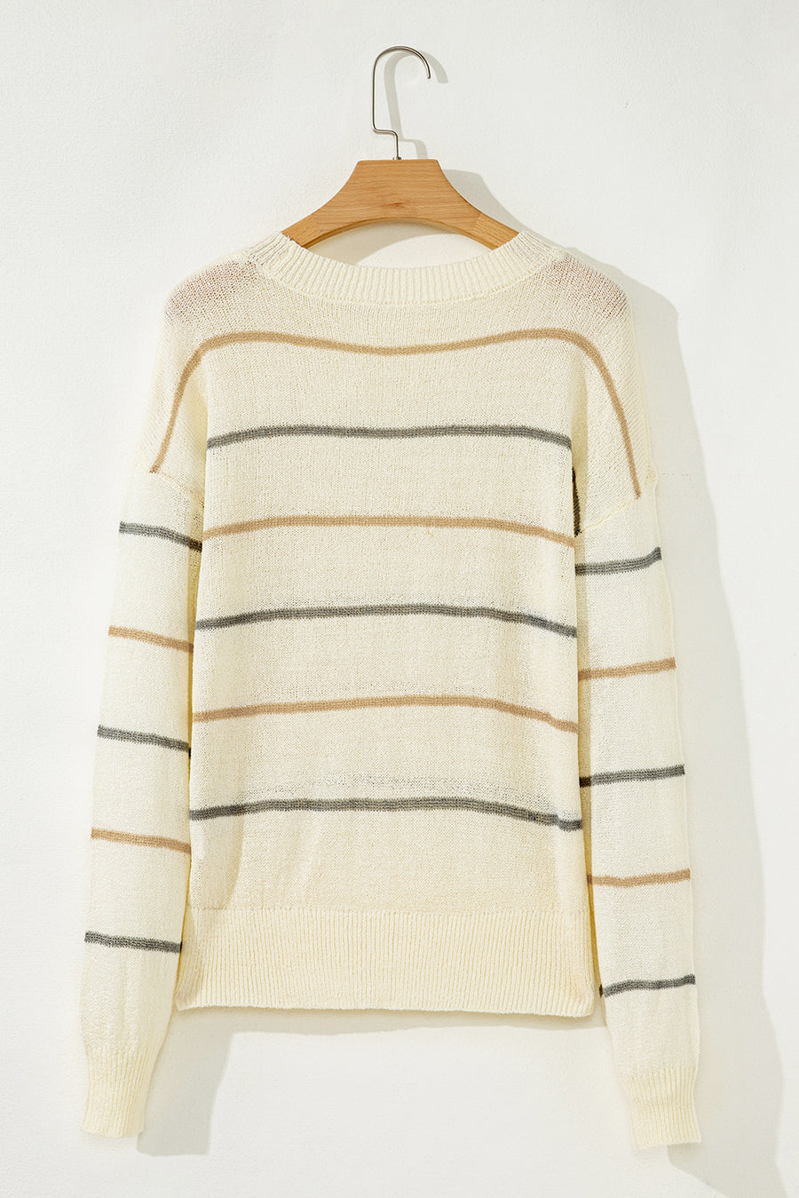 Striped Ribbed Edge Drop Shoulder Sweater- 2 Colors