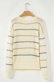 Striped Ribbed Edge Drop Shoulder Sweater- 2 Colors
