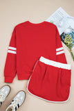 Varsity Striped Drop Shoulder Pullover Sweatshirt & Mini Skort Set- 6 Colors