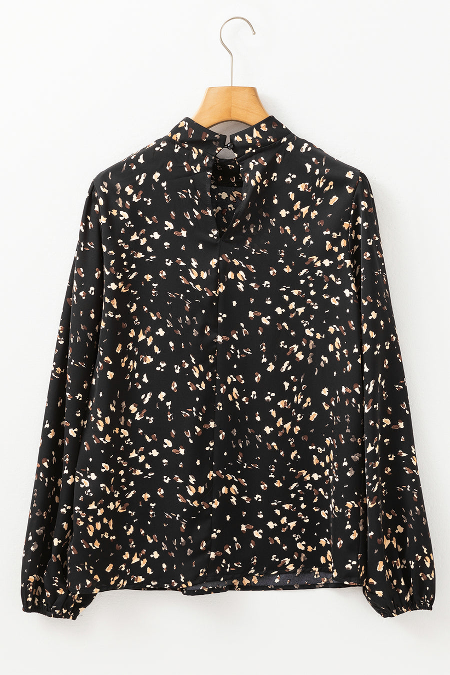 Leopard Print Mock Neck Long Sleeve Pleated Blouse- 2 Colors