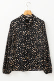 Leopard Print Mock Neck Long Sleeve Pleated Blouse- 2 Colors