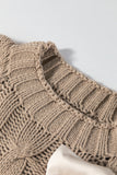 Taupe Satin Ribbon Lace-Up Short Sleeve Cable Knit Sweater