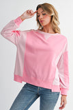 Pink Color Block Patchwork Drop Shoulder Loose Fit Sweatshirt