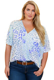 Plus Size Periwinkle Leopard Print V-Neck Short Sleeve T-Shirt