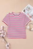 Striped Scalloped Trim Crew Neck Short Sleeve T-Shirt- 5 Colors