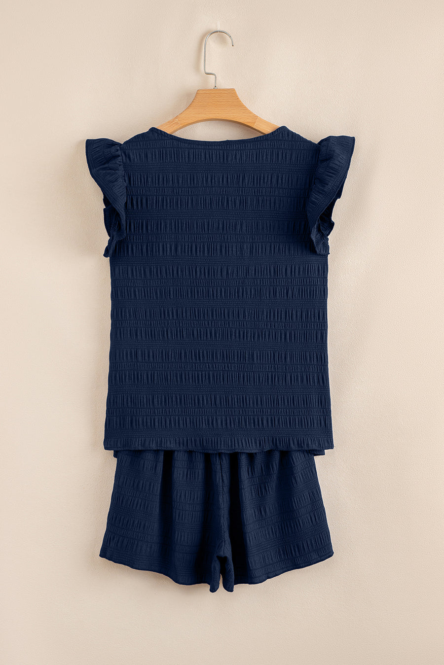 Textured Ruffle Blouse and Shirred High-Waist Shorts Set- 5 Colors