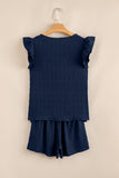 Textured Ruffle Blouse and Shirred High-Waist Shorts Set- 5 Colors