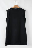 Black Textured Cap Sleeve T Shirt Shift Mini Dress
