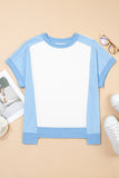 Color Block Exposed Seam Patchwork Crew Neck T-Shirt- 2 Colors